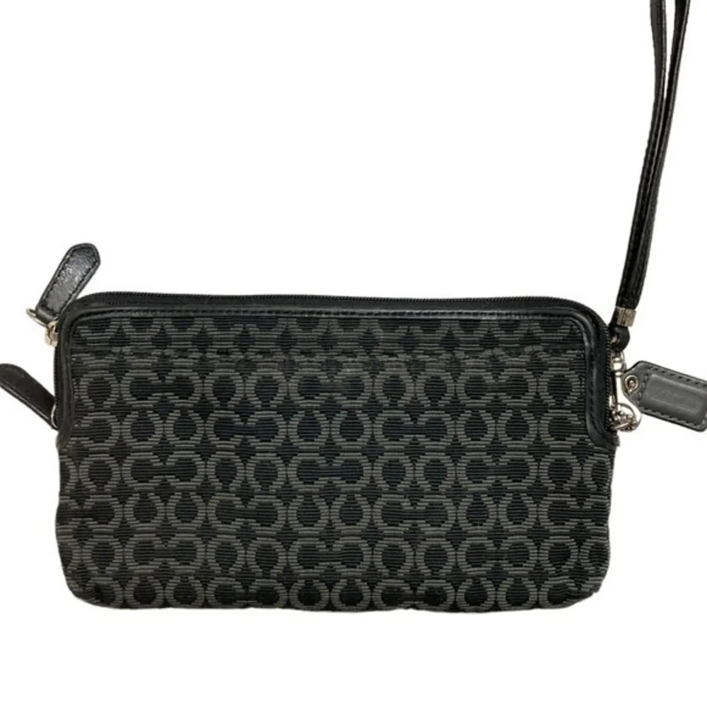 Coach black gray op c double zipper wristlet clutch bag